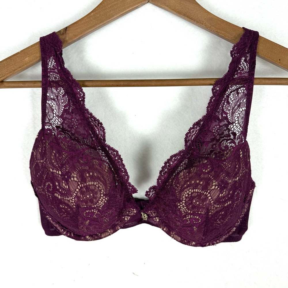 ThirdLove 24/7 Lace Contour Plunge Bra in Purple 32D 1/2